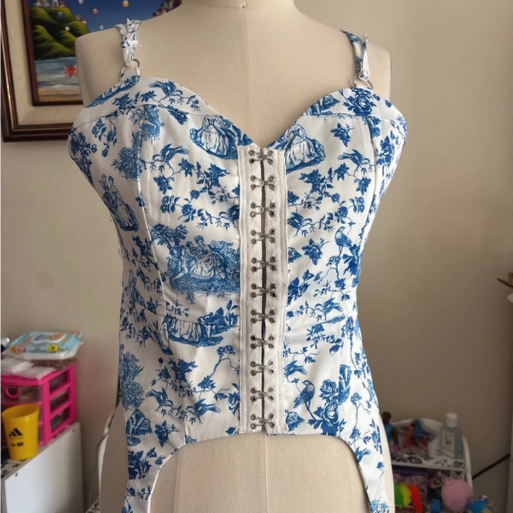 SHEIN White & Blue Silk Corset Camisole size L/XL